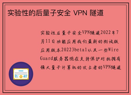 实验性的后量子安全 VPN 隧道 